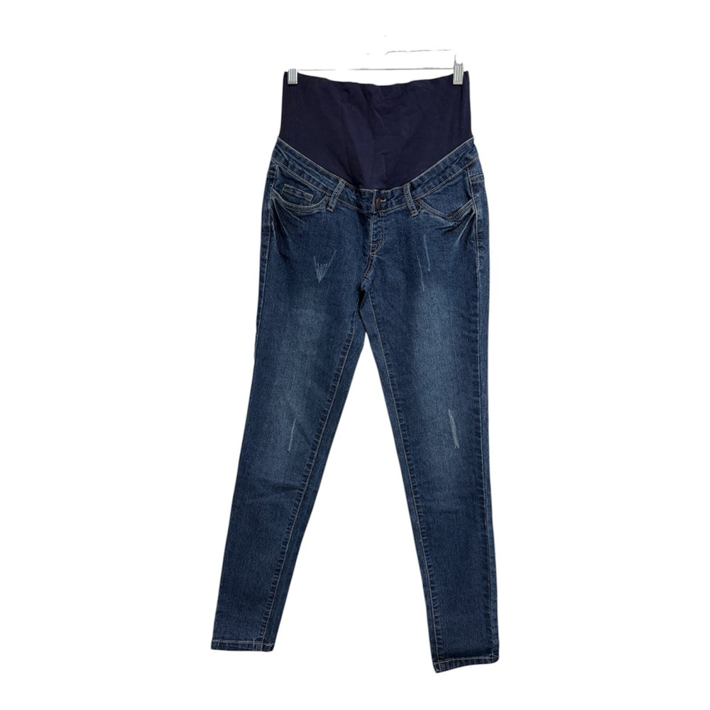 Hybrid & Company distressed skinny maternity jeans with a full panel waist.